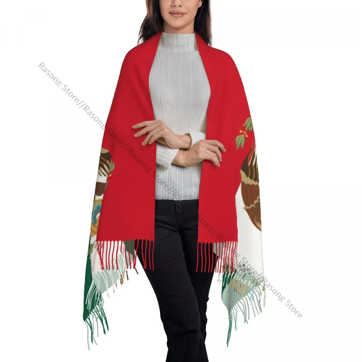 Осенне-зимние теплые шарфы с мексиканским флагом модная шаль кисточками повязка