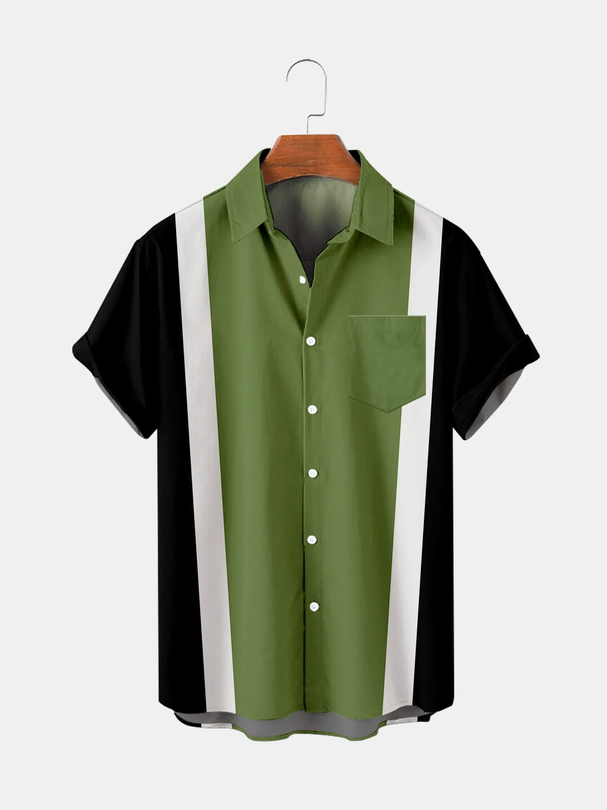 

Новинка, мужская летняя и весенняя рубашка в черно-зеленую полоску с коротким рукавом, Мужская футболка с цифровой 3D печатью в винтажном сти...