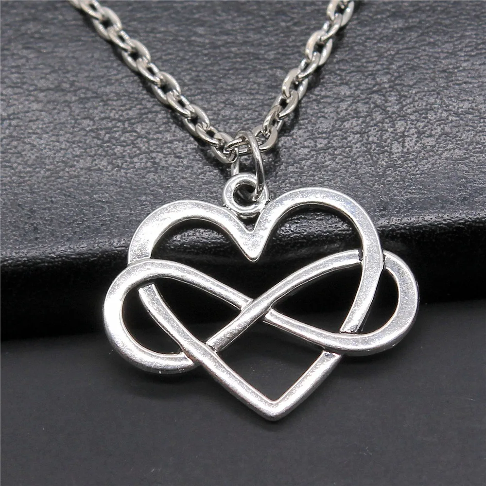 

Fashion Simple Vintage Antique Silver Color 27x22mm Infinity Love Heart Pendant Necklace For Women