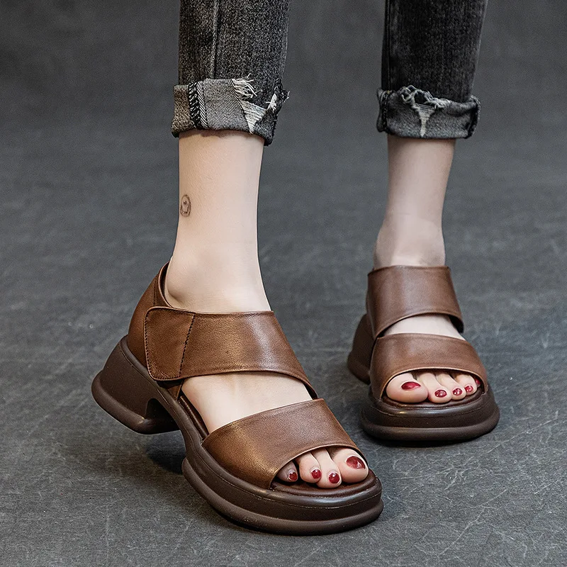 CICIYANG Gladiator Sandals Women Genuine Cowhide Leather 2023 New Summer Chunky Platform Ladies Retro Open-toed Shoes Handmade