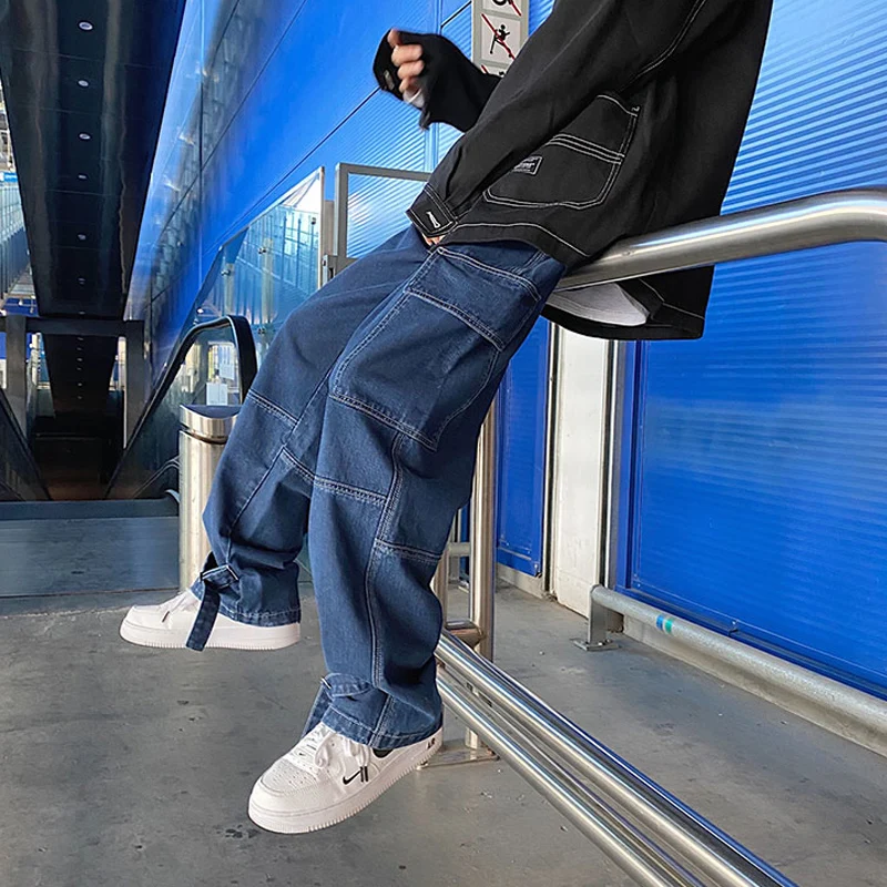 Мужские джинсы с широкими штанинами джинсовые брюки свободные прямые мешковатые