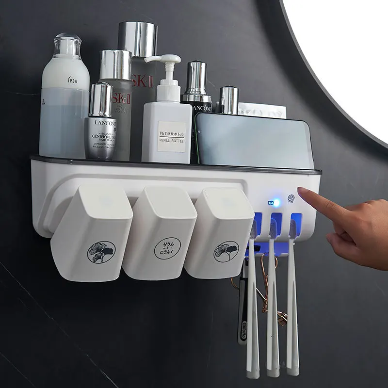 

Good Quality Durable Bathroom Disinfection Wall Mounted Toothbrush Holder Set UV Sterilization Automatic Toothpaste Dispenser