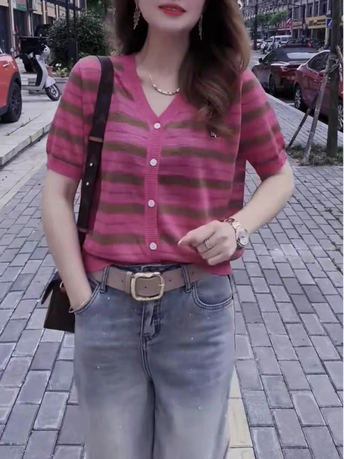 Европейские товары Western Sle Show белая розовая красная полосатая футболка с