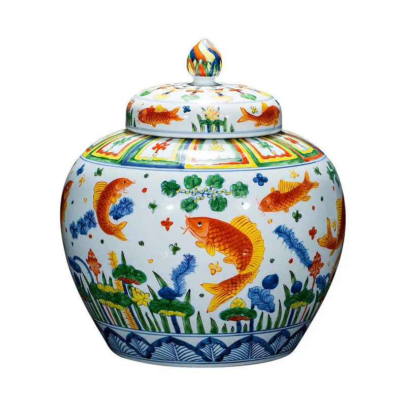

Antique Ming Vase Hand-painted waterweeds fish Pattern Ceramic Decoration Jar Collection Porcelain