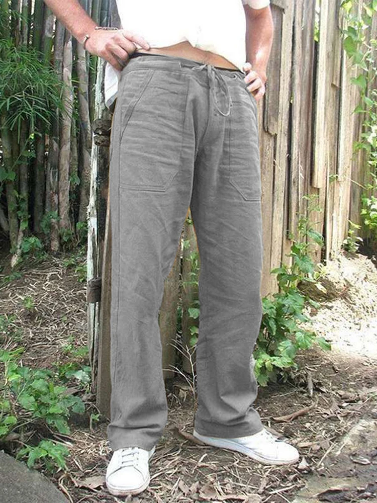 

Fashion Regular Bottoms Pure Straight Trousers Spring Summer Pants Mens Casual Vintage Pants Flat Front Work Trousers For Men