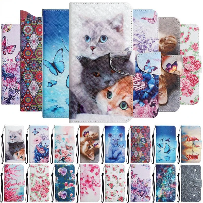

Painted Leather Phone Case For Xiaomi Mi 10 11 Lite 10T Pro 10 T Note 10 Lite Case On Mi A2 Lite Fundas Cat Wallet Book Cover