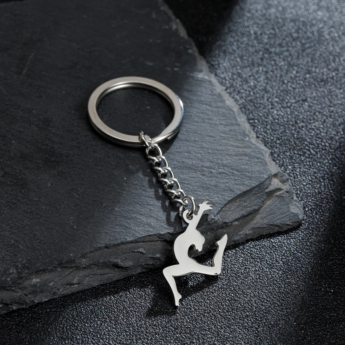 

Yiustar Unique Fashion Sport Gymnast Yoga Keychain for Women Girls Stainless Steel Skater Keyring Jewelry Friendship Gift