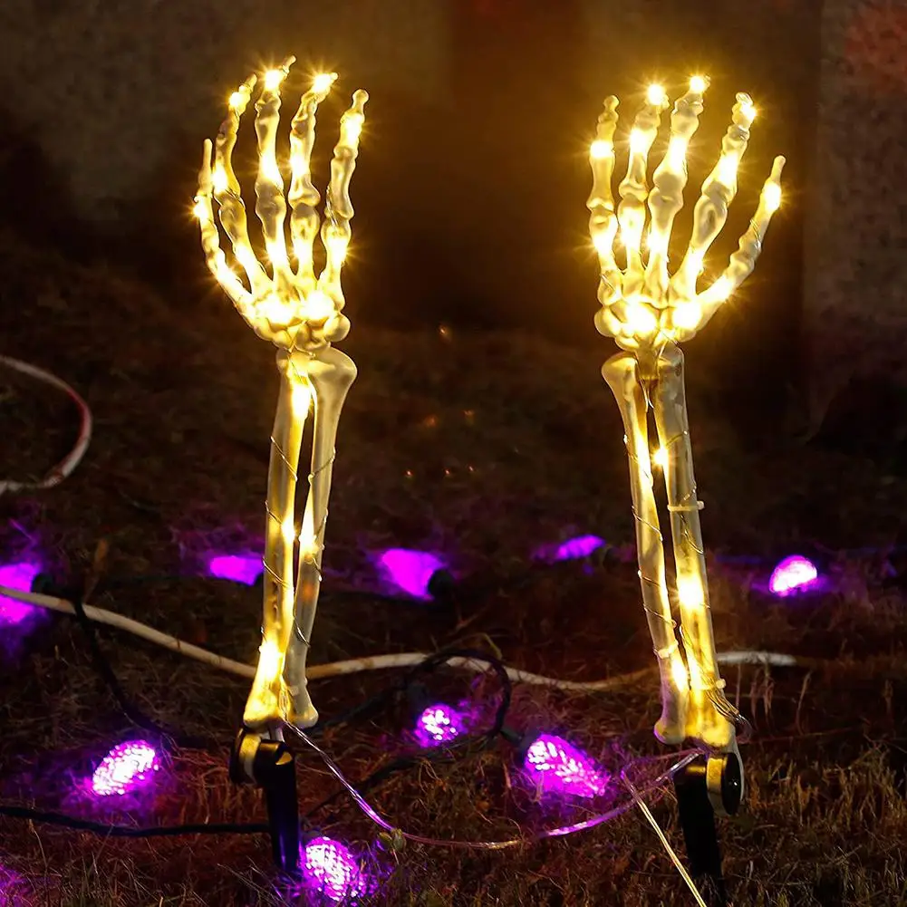 

Outdoor Halloween Decorations Lights Glowing Skull Hands Lamp Led Garden Lawn Lights Horror Props For Halloween Decor Party Drop