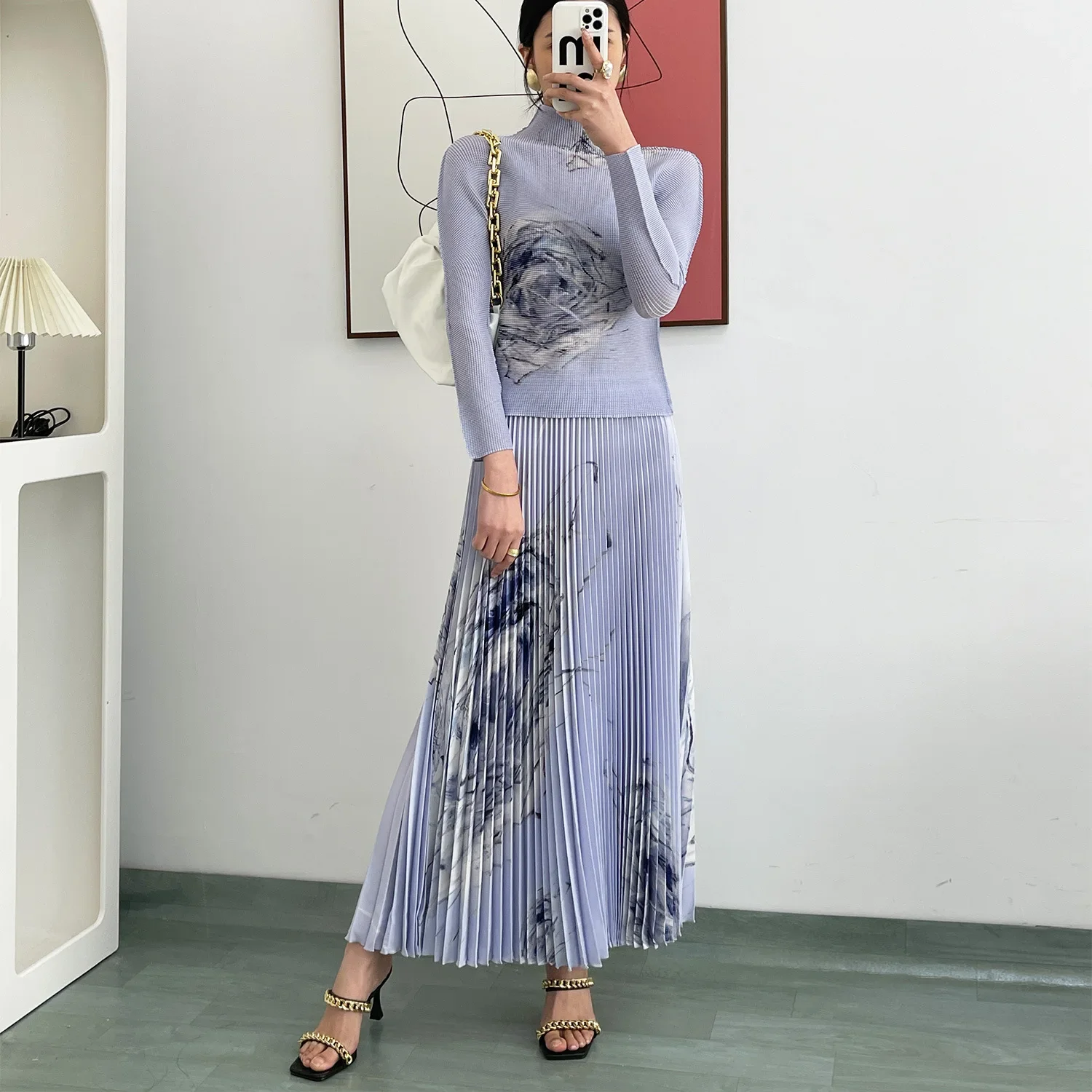 Модный повседневный костюм женская футболка с длинным рукавом плиссированная