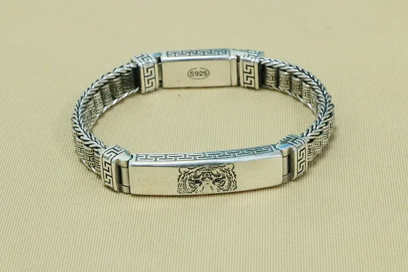 Браслет из серебра 925 пробы с тигром годом зодиака для мужчин ювелирные изделия
