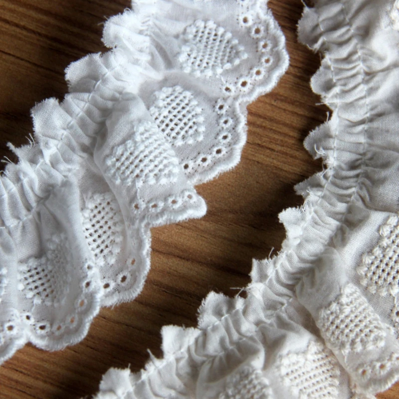 Хлопковая плиссированная отделка с рюшами полый гипюр для вышивки 3D кружевная