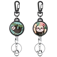 double sided cute cartoon animal sloth pattern belt keychain type retractable badge reel easy pull pass access card lanyard reel
