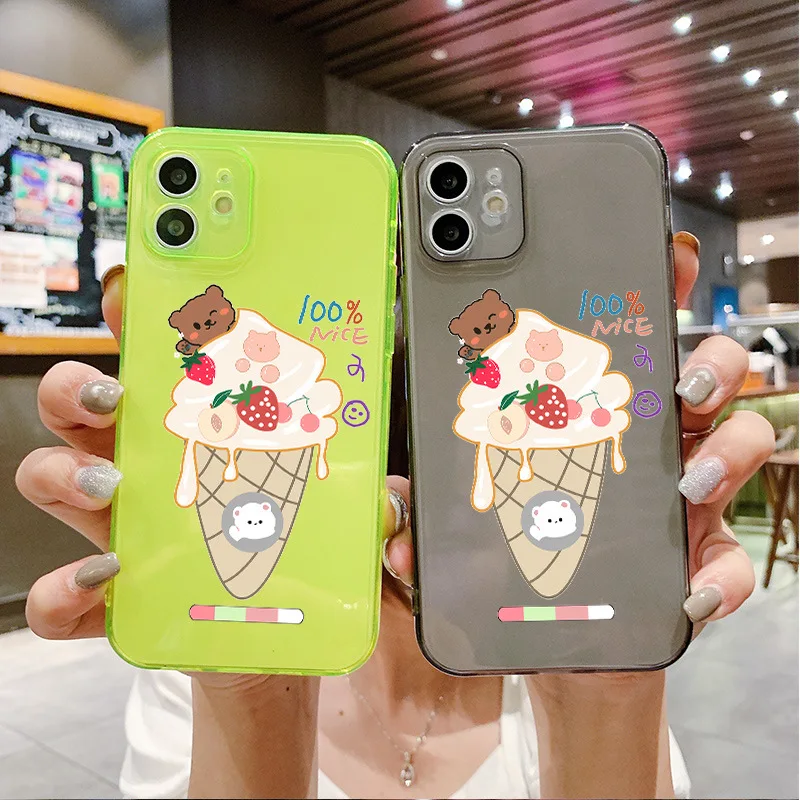 

Cute bear ice cream phone case for iphone 13 12 11 8 7 pro max X XR XS XSMAX sweet and creative 4 color phone case