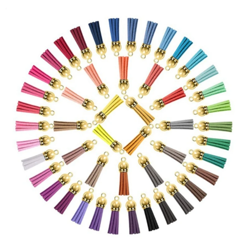 

200 Pieces Microfiber Tassel Pendants Jewelry Fiber Fringe with Caps for Keychain Straps DIY Accessories