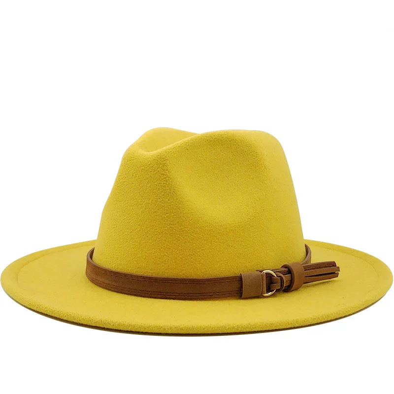 Новая женская и Мужская шерстяная шляпа Fedora с кожаной лентой элегантная зимняя