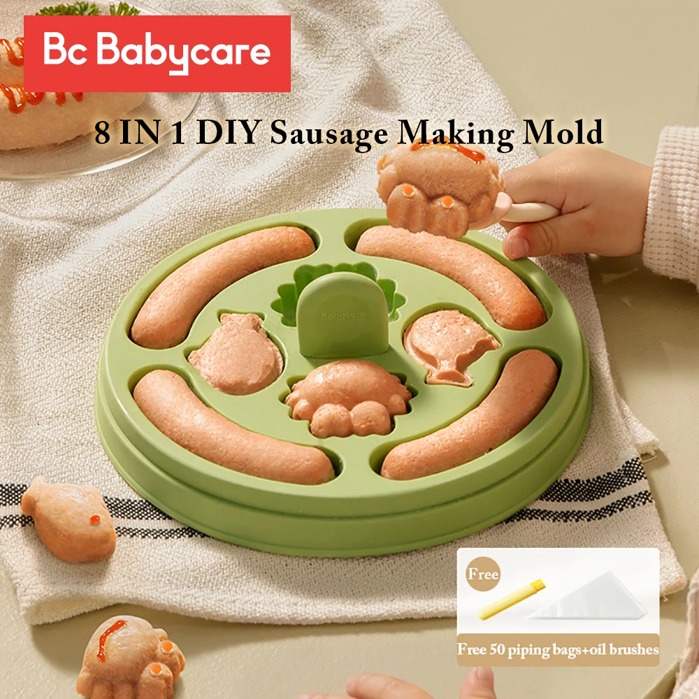 BC Babycare Silicone Sausage Making Mold DIY 8-Piece Animal-shape Hot Dog Maker Mould Reusable Muffin Safe Baking Kitchen Gadget