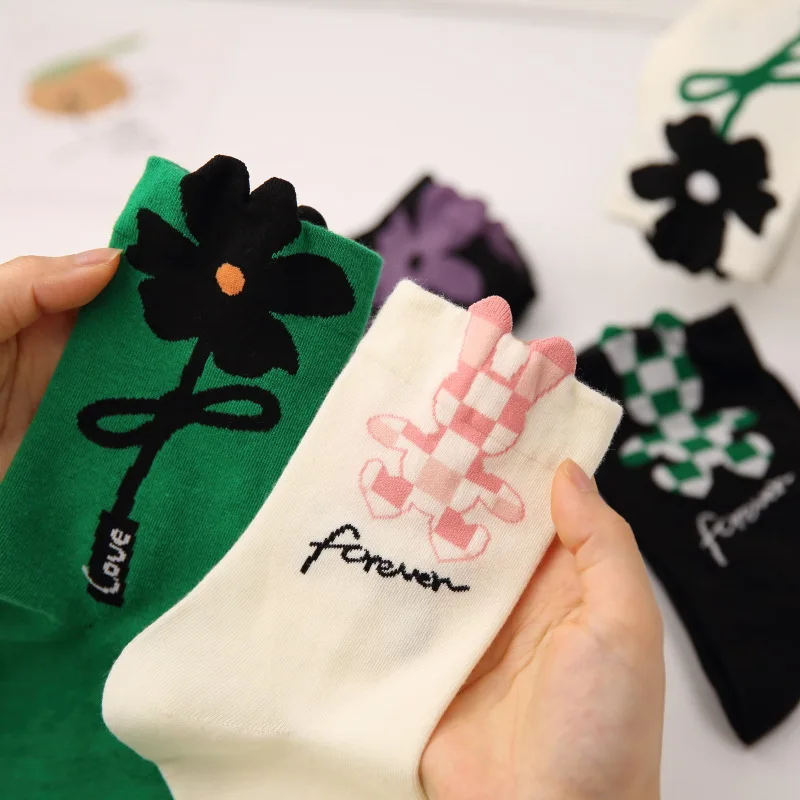 

Autumn and Winter Socks Women Socks Original Ins Tide Mid-thigh Bow Flowers Cotton Socks Checkerboard Rabbit Street Tide Socks