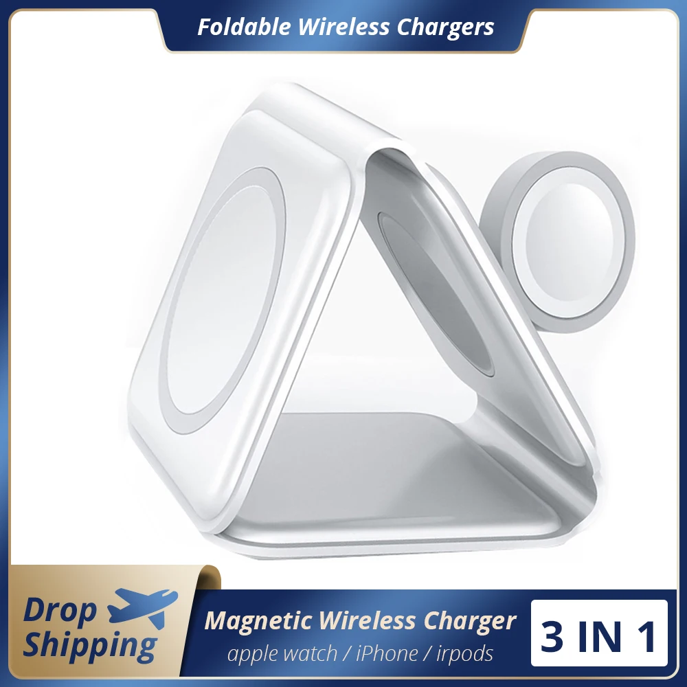 3 in 1 magnetic wireless charger for iphone 12 13 pro max foldable phone stand desktop wireless chargers pad for airpods iwatch free global shipping