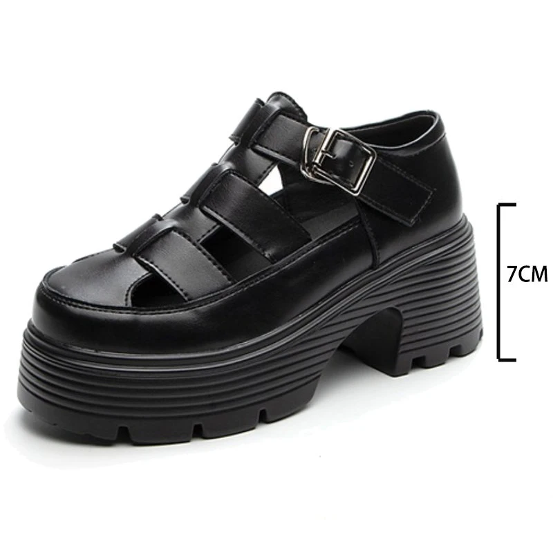 7cm Genuine Leather Women Shoes Platform Slippers Hollow Fashion Wedge Sandals Female Slip on Beach Summer Fashion Ladies Shoes
