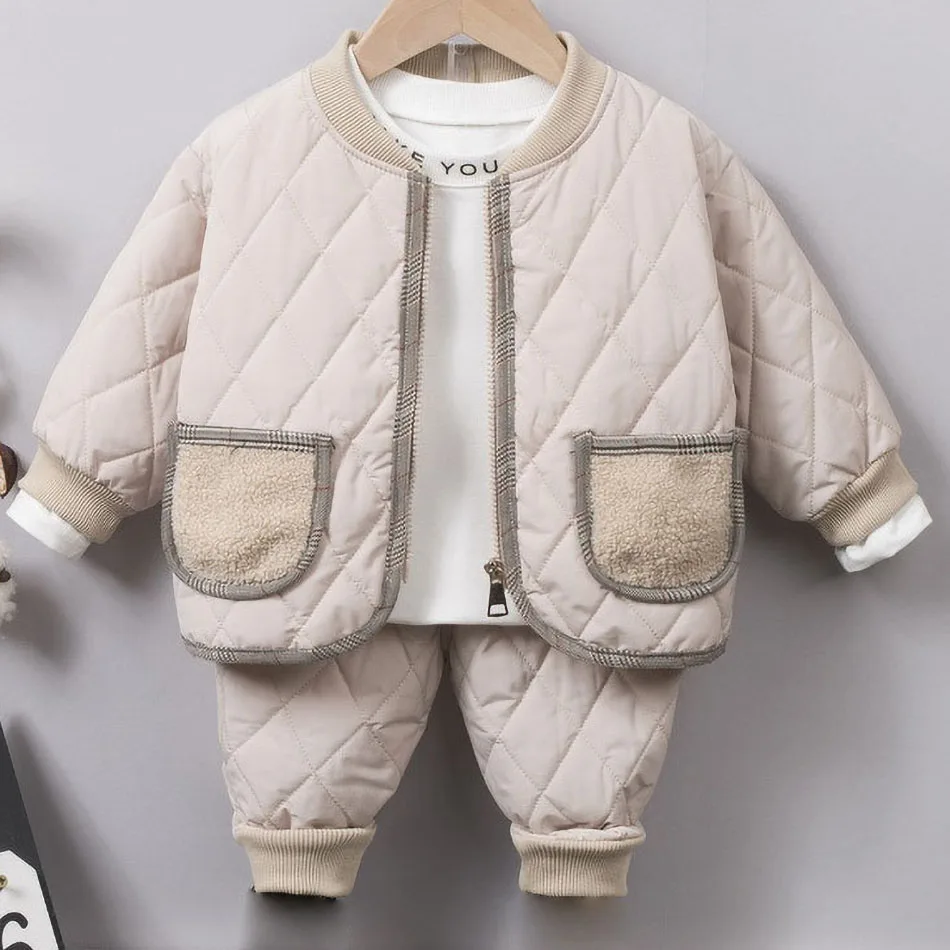 Купи Winter Baby Boy Girl Coat And Pants 2pcs Children Set Keep Warm Long Sleeve Parks Suits Toddler Solid Color Cottoon Tracksuits за 1,126 рублей в магазине AliExpress