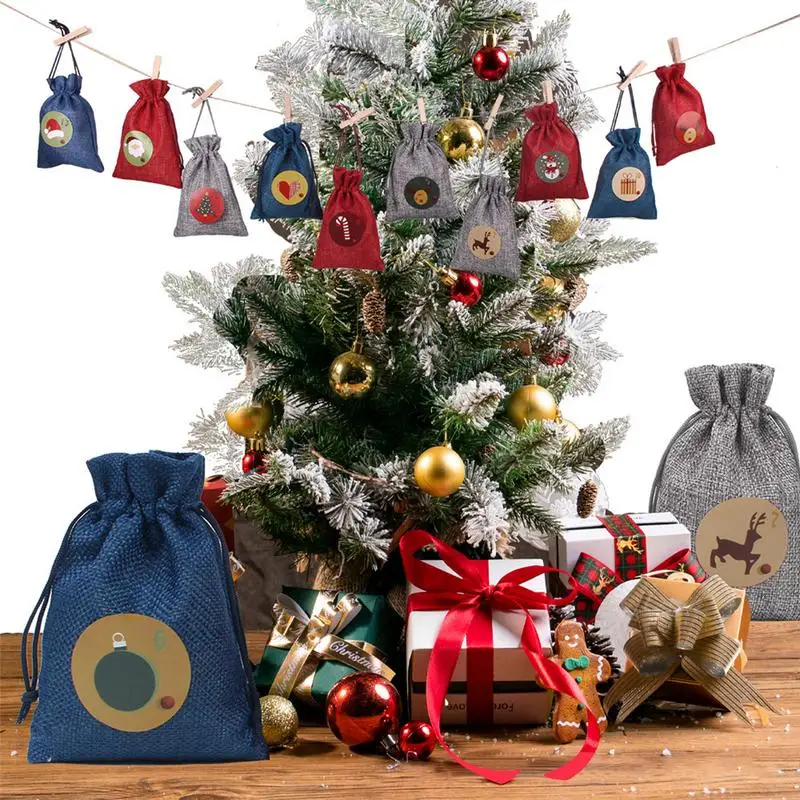 

Drawstring Tote Set Linen Cloth Durable Gift Bags Advent Calendar Gifts