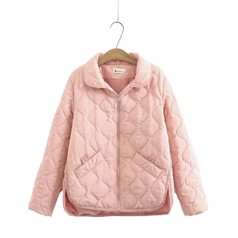 

Women Clothing Short Parka Plus Size Autumn Winter Thin Padded Jacket Warm Simple Loose Buttons Split On Both Sides Quilted Coat