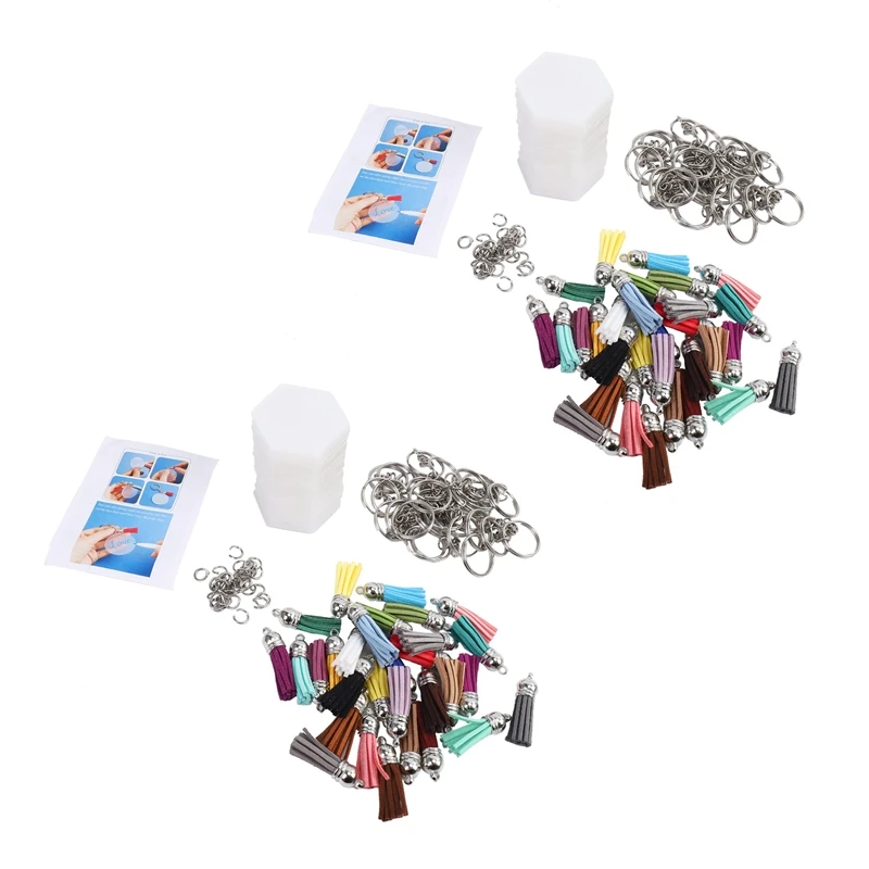

Acrylic Transparent Discs Clear Acrylic Hexagon Keychain Blanks With 60Pcs Key Chains, 60Pcs Colorful Tassel Pendants,
