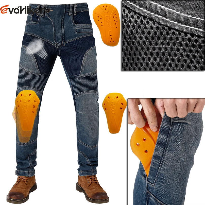 034 summer ventilation Jeans Leisure Motorcycle Men's Off-road Outdoor Jean/cycling Pants With Protect Equipment