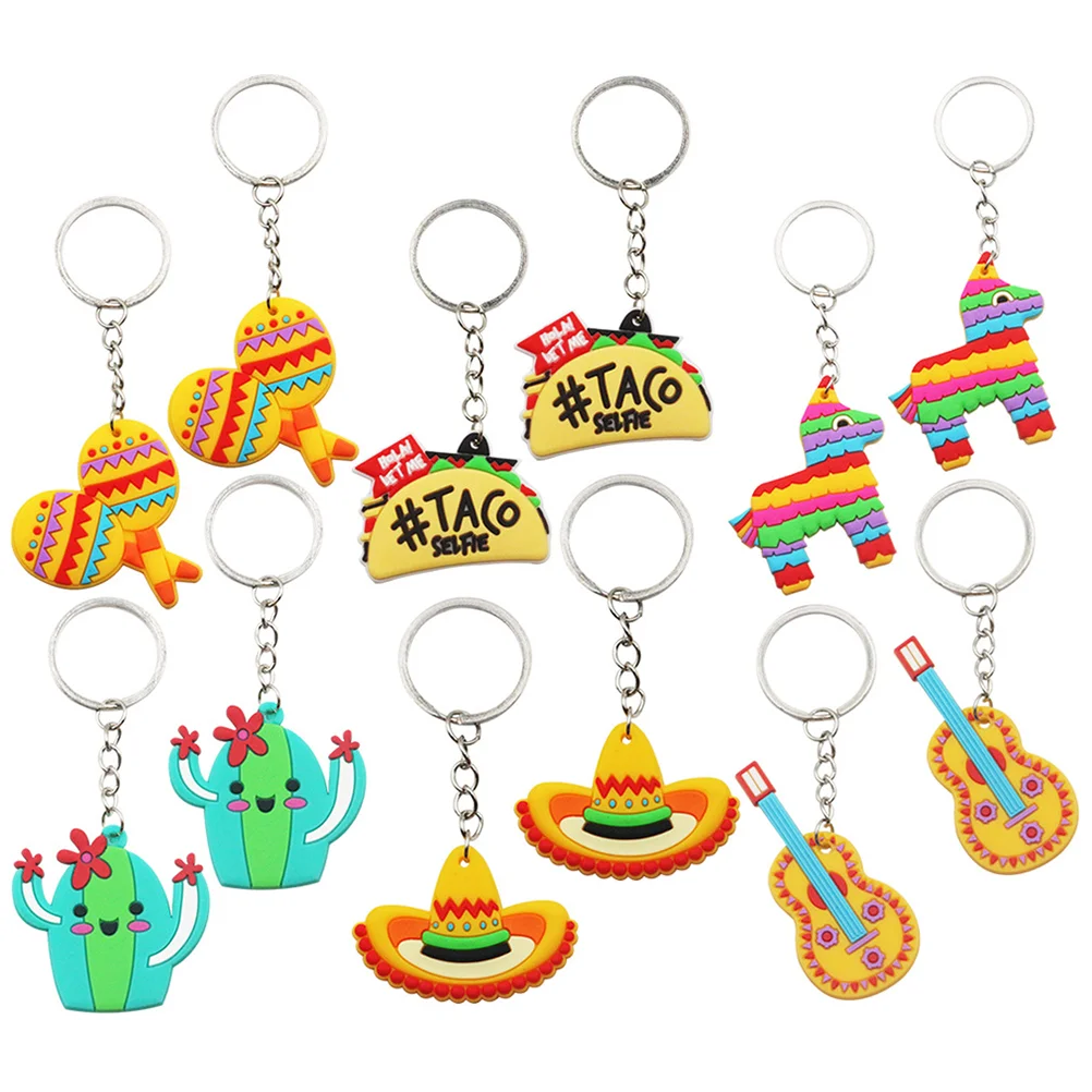24 Pcs Fiesta Party Favors Guitar Key Holder Kids Cartoon Keychains Hanging Pendant Decor Mexican Decorations Taco Theme