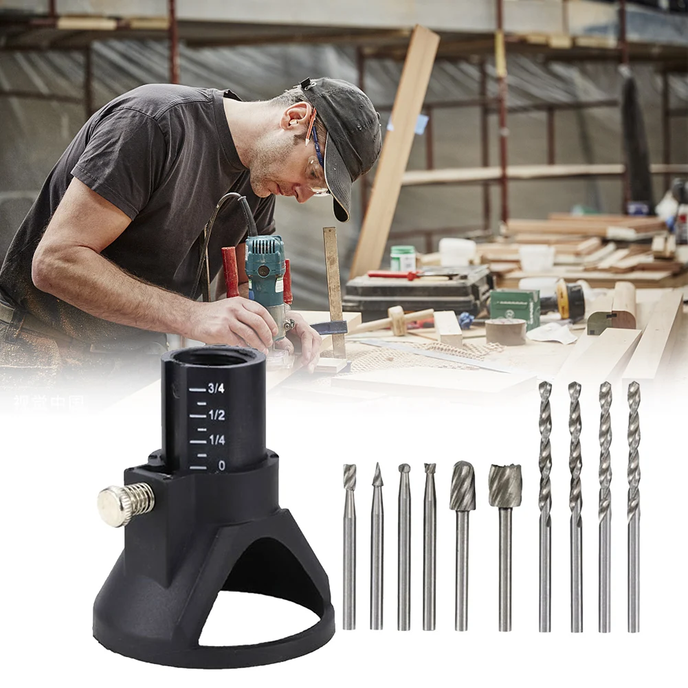 

11Pcs Woodworking Locator with Drill Bits Set Rotating Engraving Carbide Electric Grinder Holder for Dremel Rotary Tool