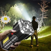 portable 5 led flashlight usb rechargeable powerful headlight with battery outdoor camping and hiking flashlight cob light