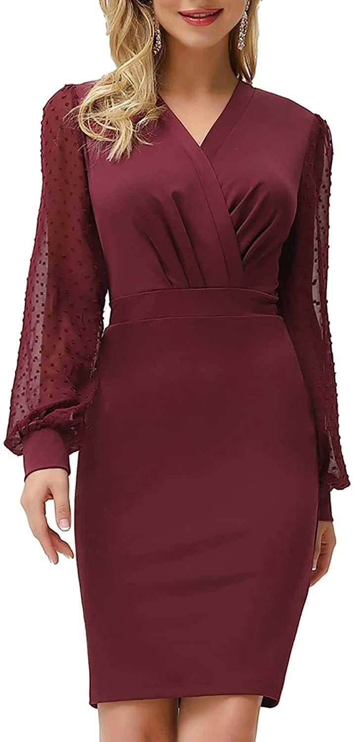 

Dresses For Women 2022 Summer Elegant Vintage Dress V-Neck Long Sleeve Beach Slim High Quality Solid Color Evening Club Dresses
