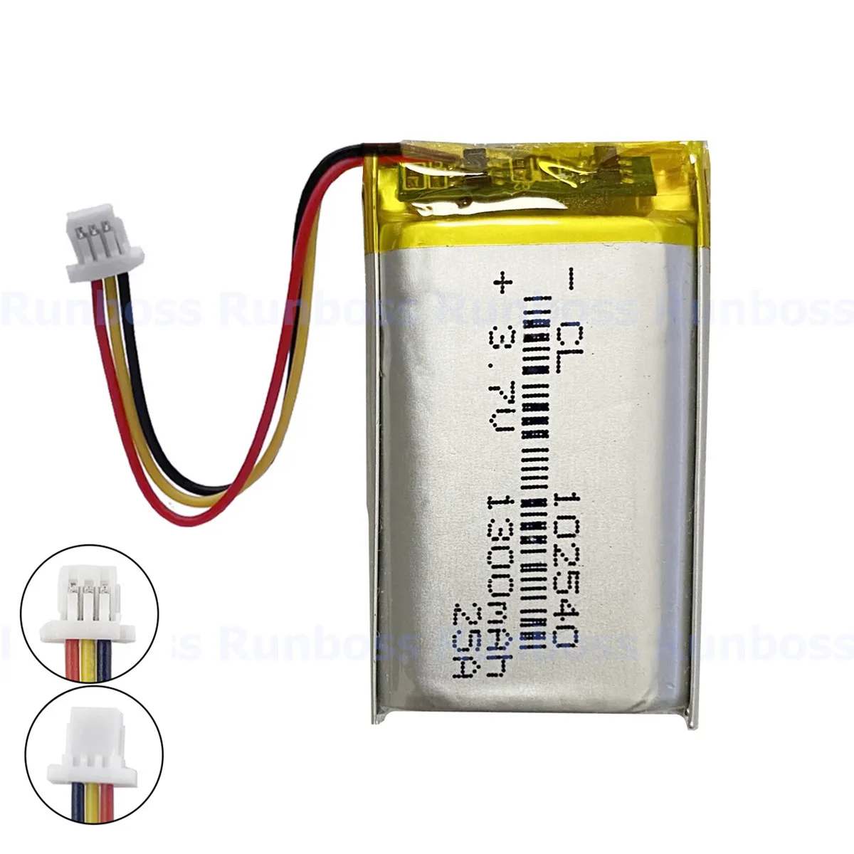 Фото Литий-полимерный перезаряжаемый аккумулятор 3.7V 1300mAh 102540 с разъемом JST 3Pin 1.0mm для видеорегистраторов, GPS-трекеров, камер для авто (DVR, DVC) №3