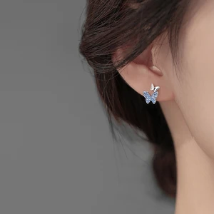 S925 Silver Stud Earring Korean Girl Butterfly Earrings Fashion Zircon Double Butterfly Womens Stud Earrings Jewelry Ear Ring