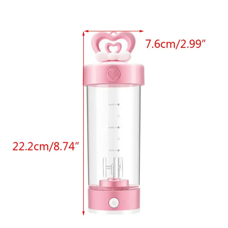 

F63A 420ml Mini Electric Mixing Cup Cute Heart Protein Powder Automatic Shaker Bottle