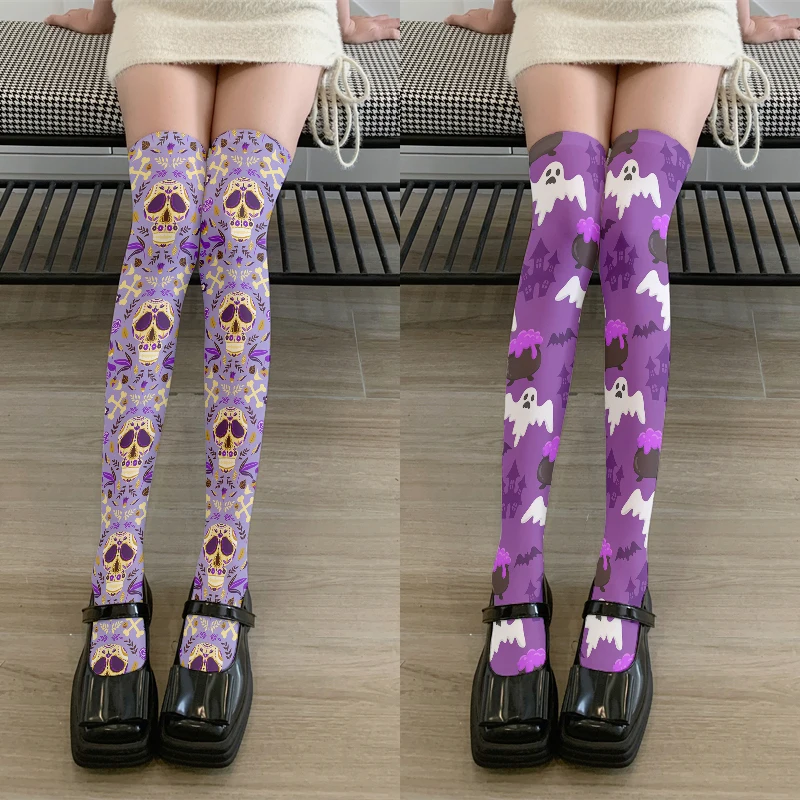 

Skeleton Strange Printing Stockings for WOMEN Festival Cosplay Elastic Girl Stockings Harajuku Cartoon Girl Stockings