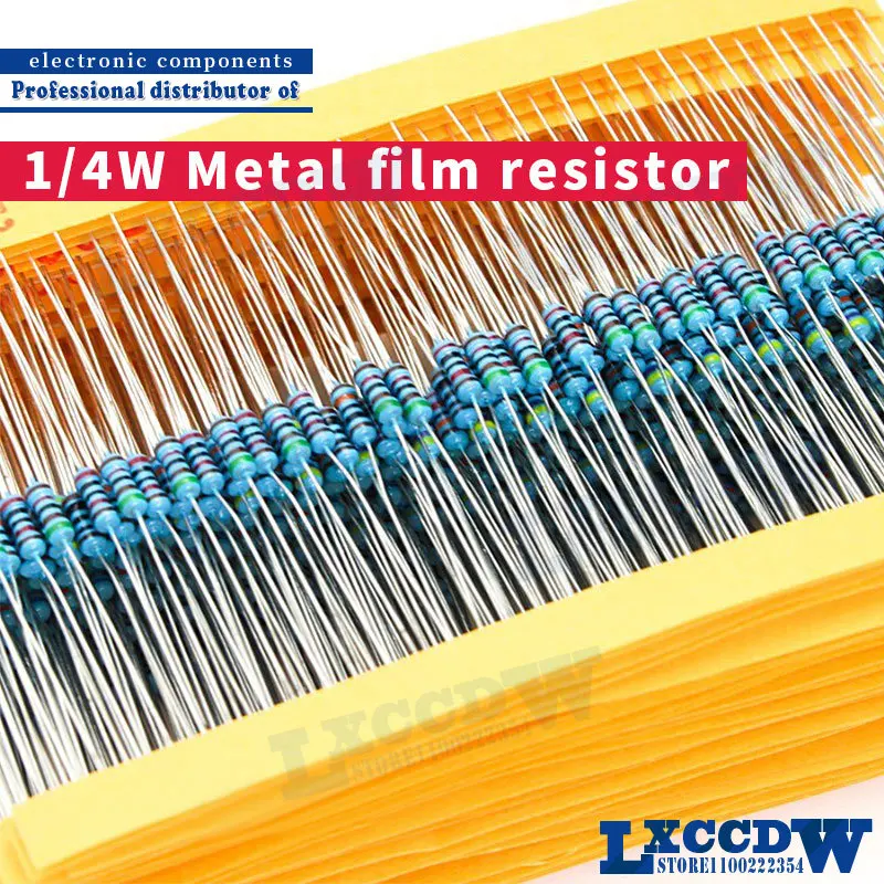 

100pcs 1/4W Metal film resistor 1R ~ 1M 100R 220R 330R 1K 1.5K 2.2K 3.3K 4.7K 10K 22K 47K 100K 100 220 330 1K5 2K2 3K3 4K7 ohm