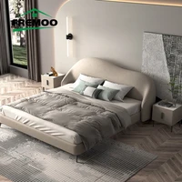 Nordic Simple Bedroom Furniture 2 People King Size Twin Bed Frame Custom Double Bed Italian Velvet Light Grey Apartment Hotel
