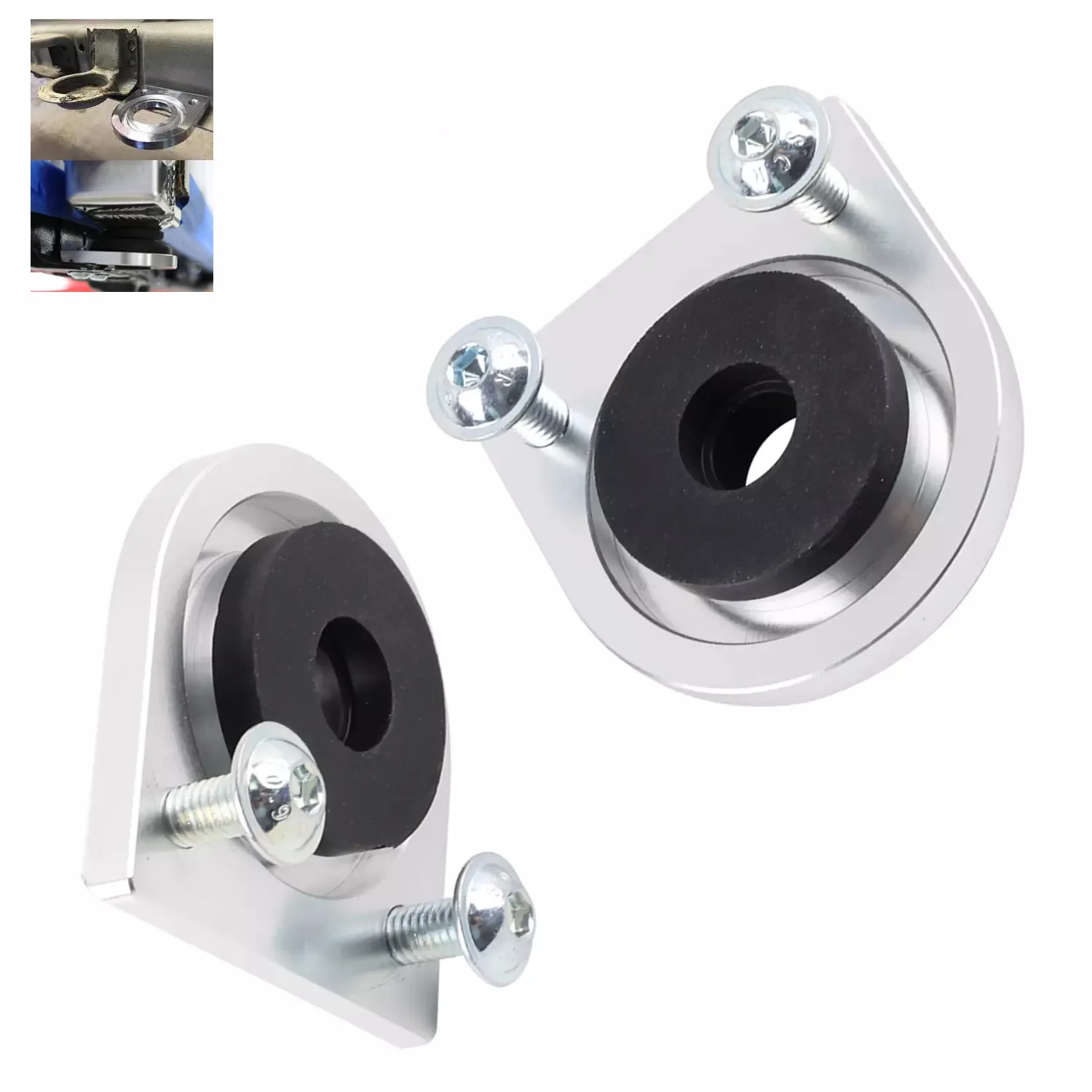 

Silver Pair Aluminum Radiator Lower Bracket Relocator + Low Profile Bushings For Honda Upgrade Diy Accessories