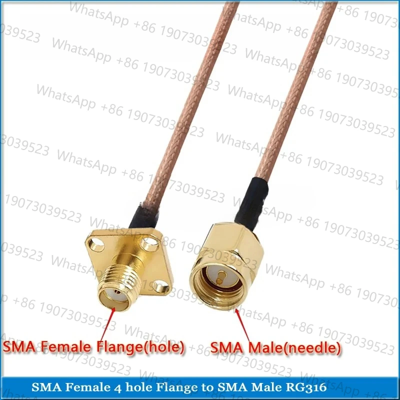 Фото Комплект комплектов SMA Женский фланец с 4 отверстиями для RPSMA RP-SMA RP SMA Шайба Гайка 90-градусная перемычка с косичкой RG316 Удлините коаксиальный 50 Ом Медь №1