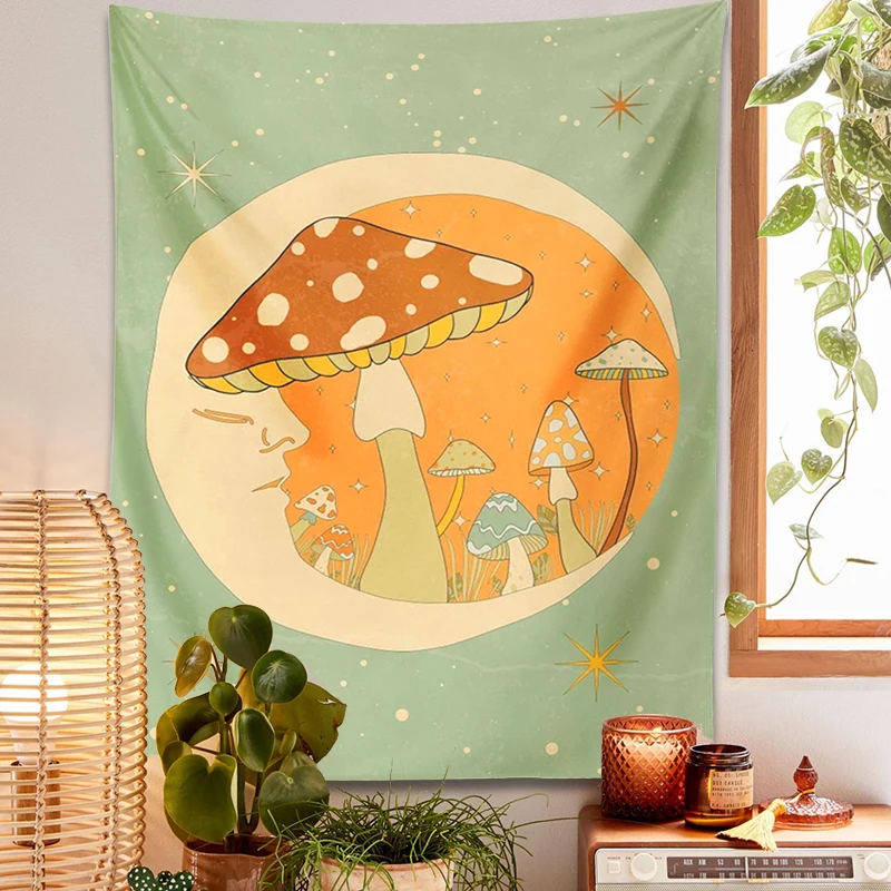 

Mushroom moon Tapestry 70s 60s Retro Groovy Hippie Wall Art Vintage Psychedelic Flower Child Hippie Wall Home Decor Art Print