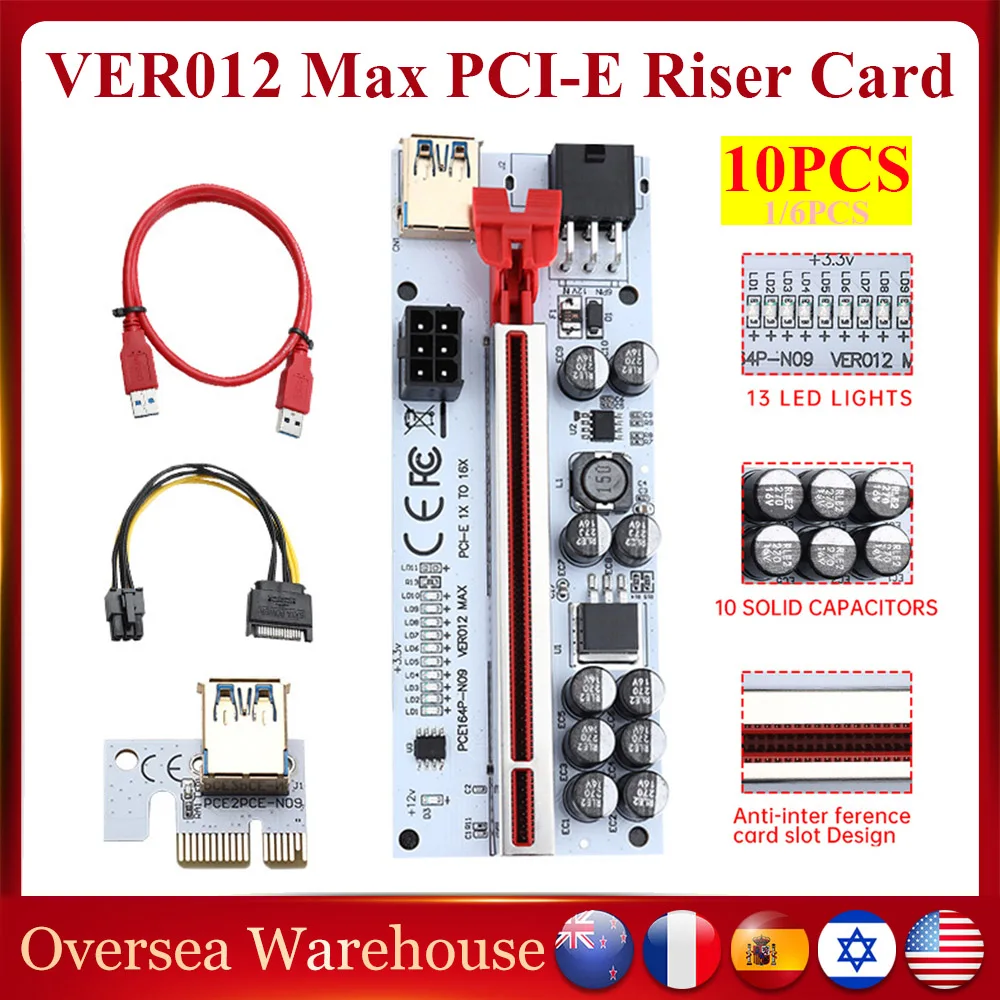 Райзер VER012 Max PCI-E 10 шт. усилитель PCI Express от X1 до X16 Райзер-карта PCIE кабель USB 3 0 для