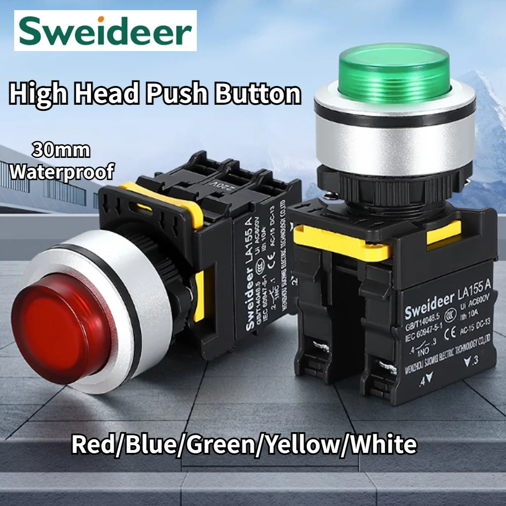 

Switches High Head Button 30mm Waterproof Momentary Reset Self Locking Power Push Button Switch 12V 24V 220V 1NO1NC 2NO2NC Green