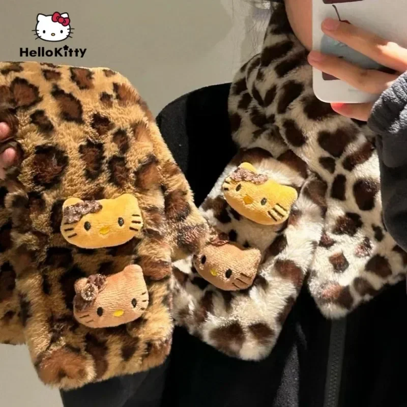 Новый Sanrio Hello Kitty мультфильм аниме леопардовый длинный плюшевый шарф Kawaii