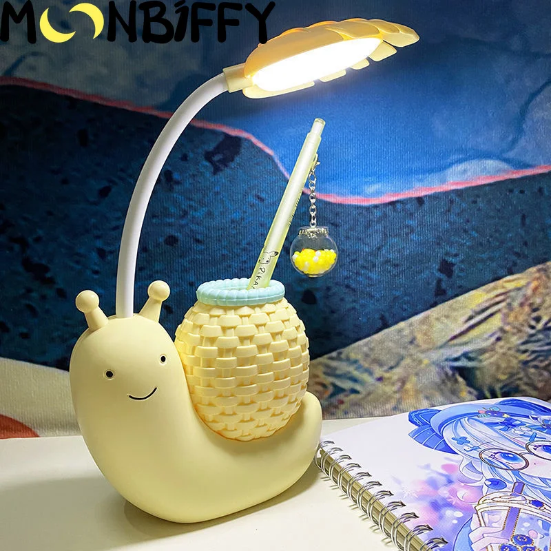 

Led Snail Table Lamp Bedroom Bedside Night Light Kids Desk Study Office Reading Living Room Lighting Rechargeable Christmas Gift