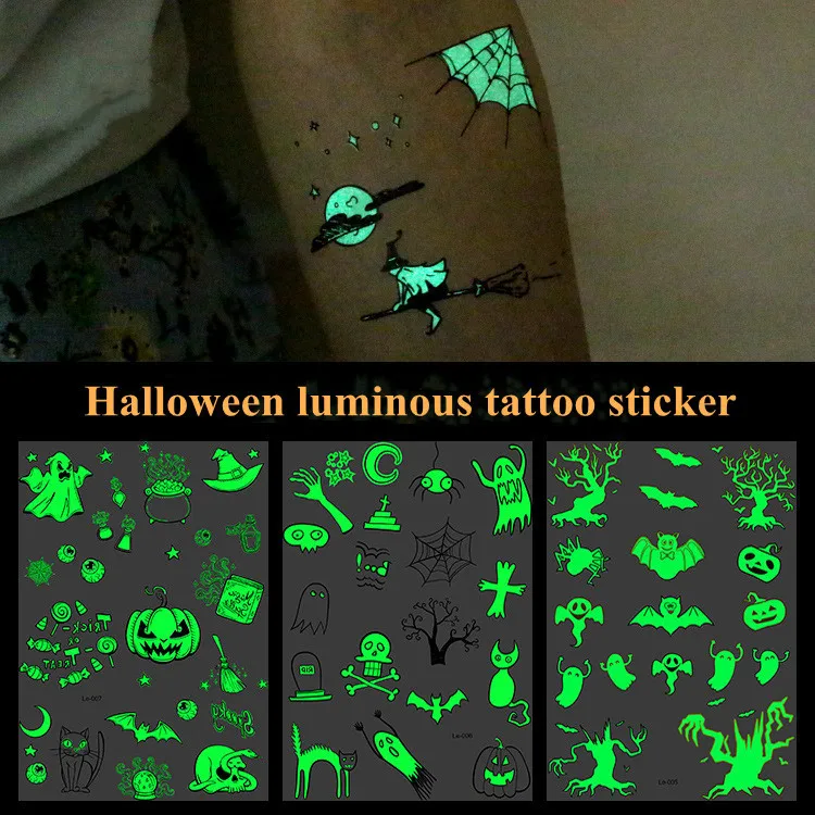 

Светящаяся тату-наклейка на Хэллоуин, боди-арт на руку, блестящая забавная Водонепроницаемая татуировка для детей