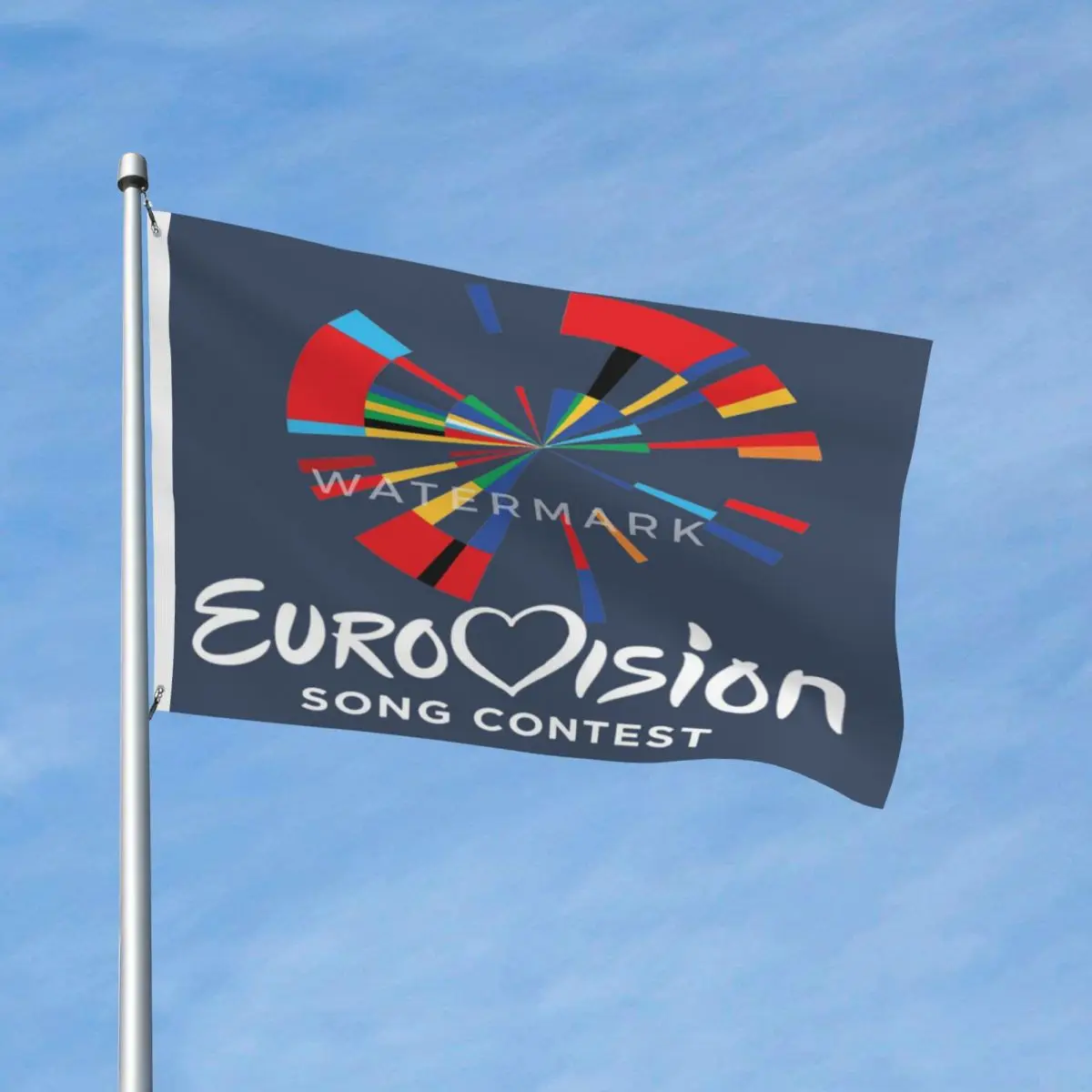 

Eurovision-song-contest Flag Vintage With Metal Grommets Vibrant Colors Soft Fabric Flowy Bright Customizable