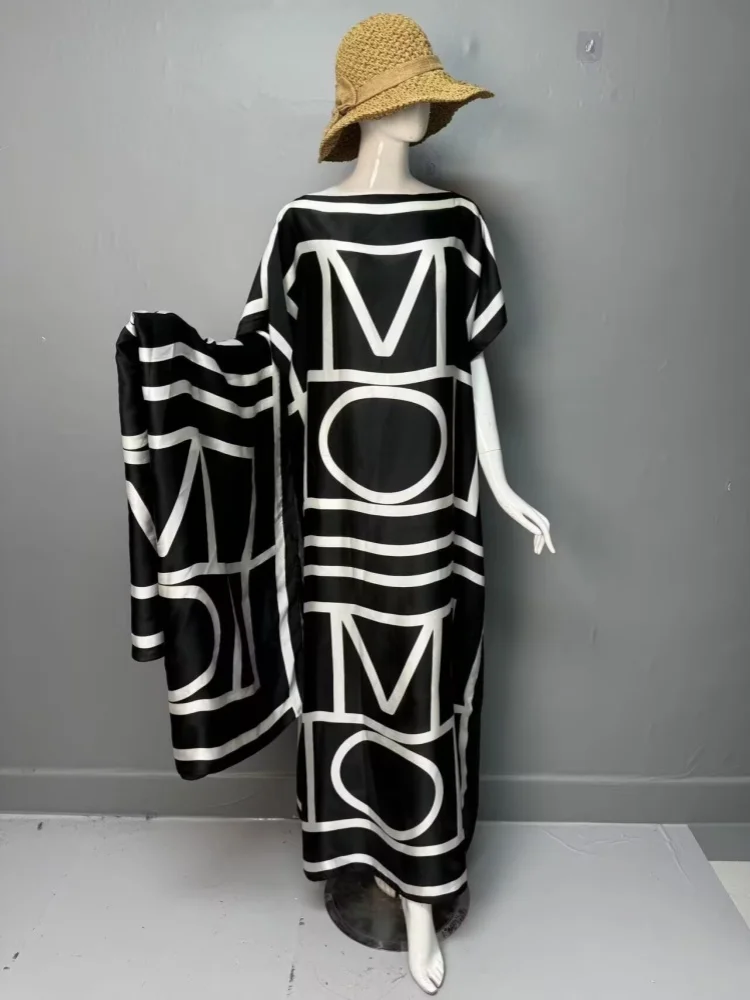Фото 2025 neue Art Mode übergroße afrikanische Frauen Kleidung Dubai Dashiki Abaya Free Size Print Design mit Schal lockers langes K №2
