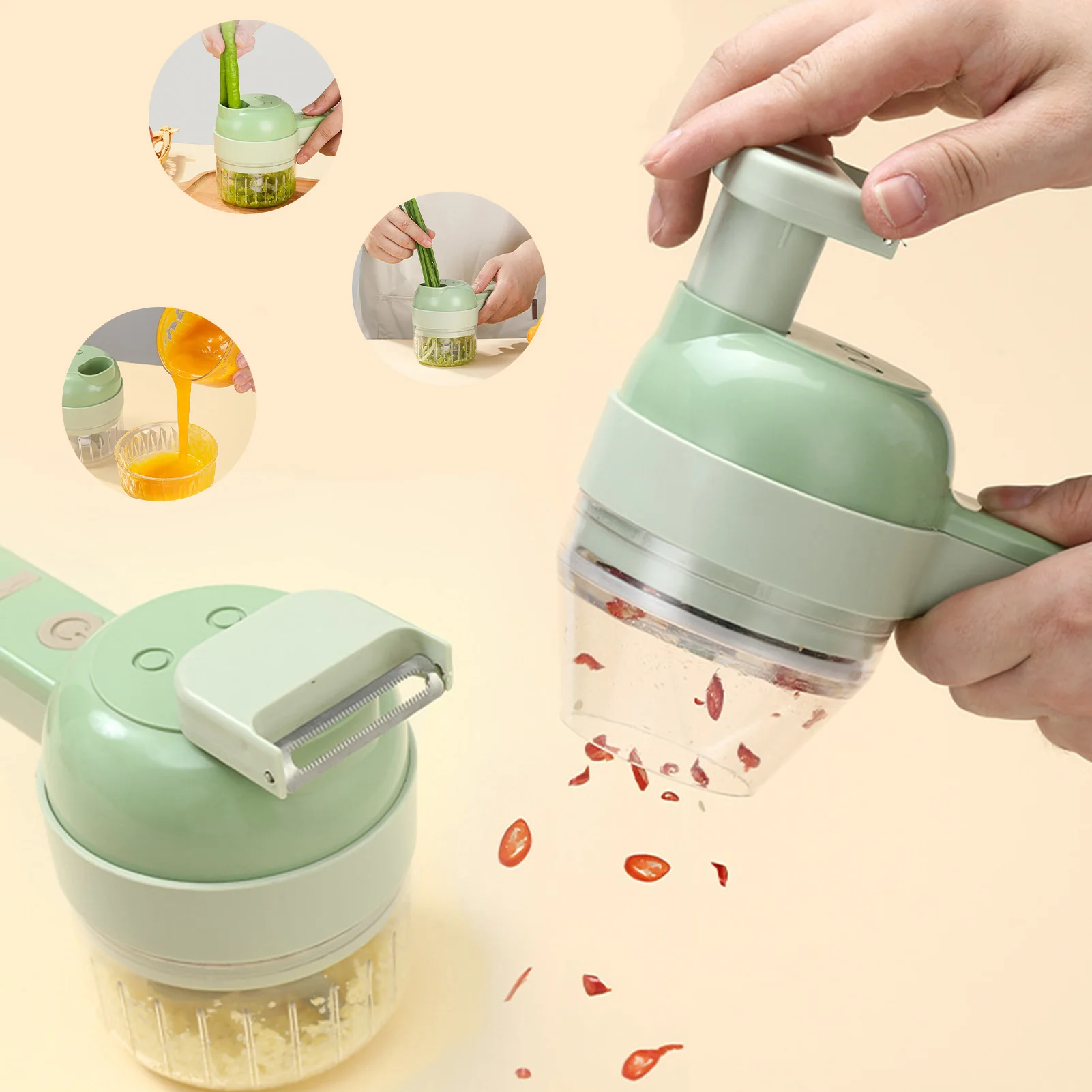 

4 in 1 Portable Electric Vegetable Cutter Set | Vegetable Chopper Electric Small Food Processor | Mini Chopper Garlic Chopper Mi
