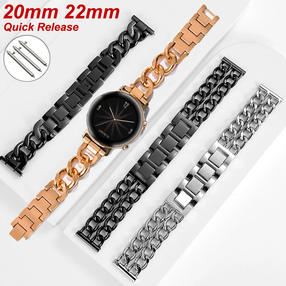 20 22mm Luxury Metal Women Strap for active 2 Band For Samsung Galaxy watch 4 44 40 46mm bracelet for Amazfit Bip Huawei Gt2 Pro